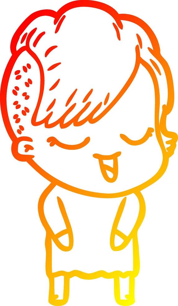 warm gradient line drawing happy cartoon girl vector