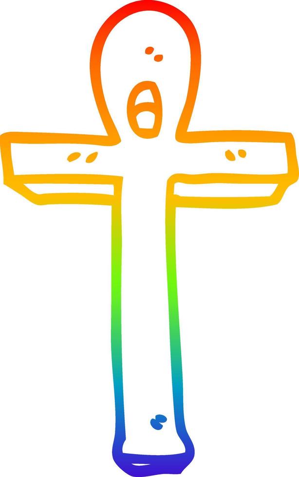 rainbow gradient line drawing cartoon ankh symbol vector