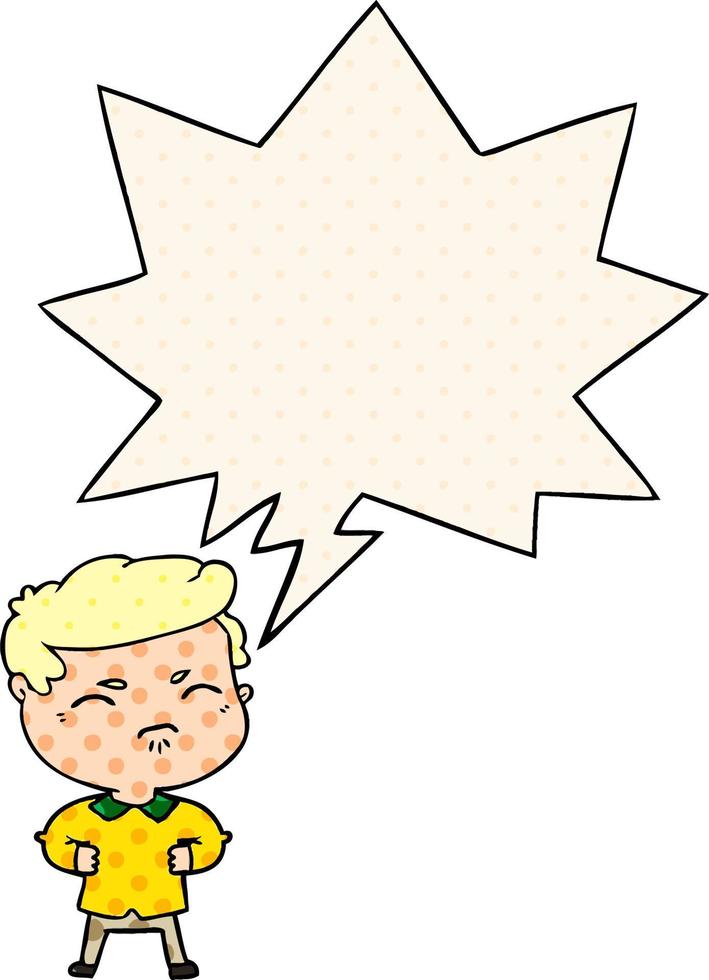 cartoon annoyed man and speech bubble in comic book style vector