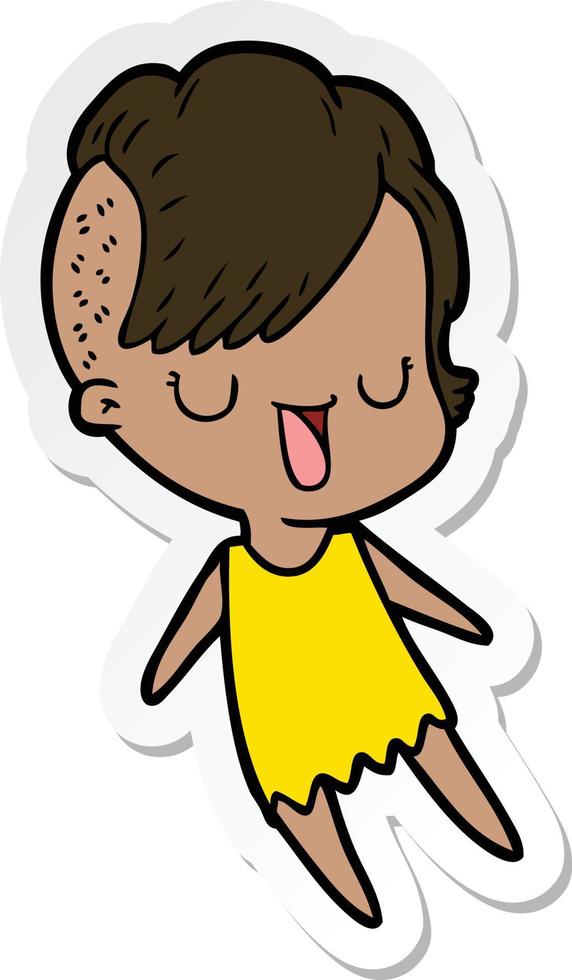 sticker of a cute cartoon girl with hipster haircut vector