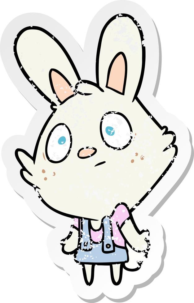 distressed sticker of a cartoon rabbit shrugging shoulders vector