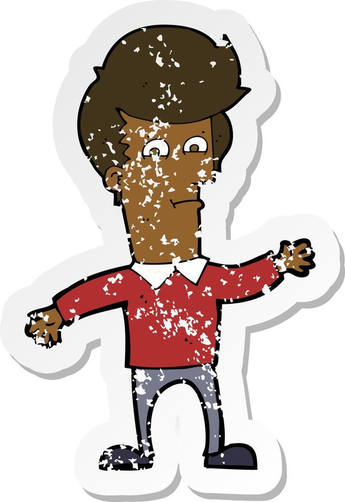 retro distressed sticker of a cartoon waving man vector