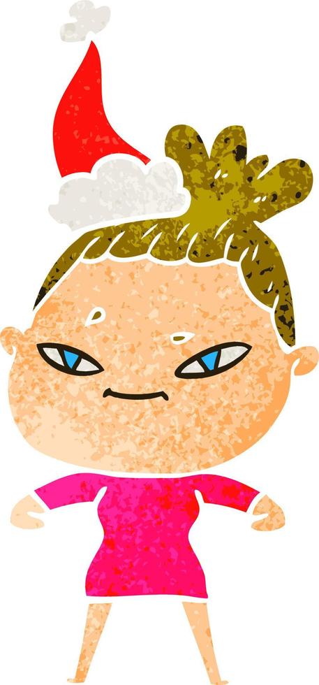 dibujos animados retro de una mujer con sombrero de santa vector