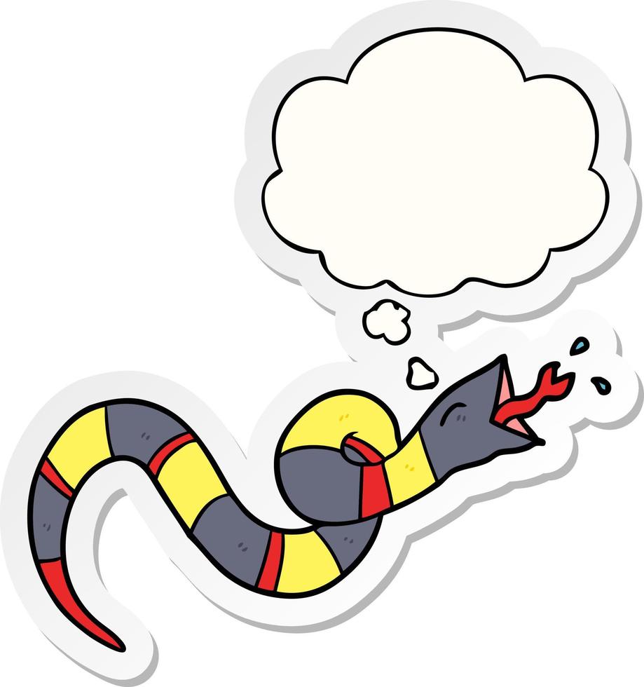 cartoon hissing snake and thought bubble as a printed sticker vector