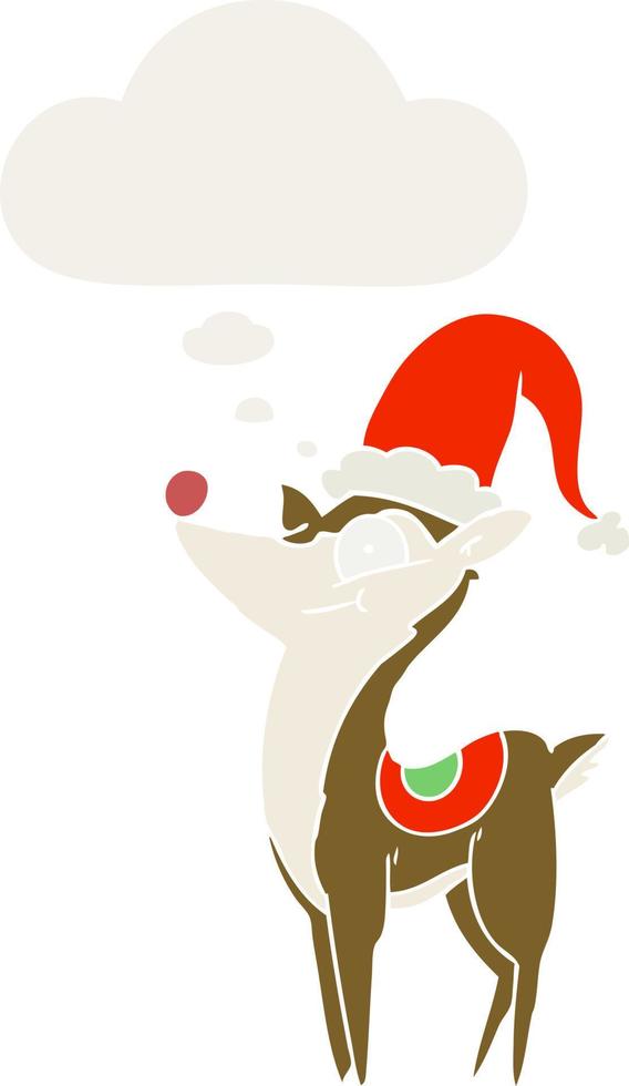 cartoon christmas reindeer and thought bubble in retro style vector