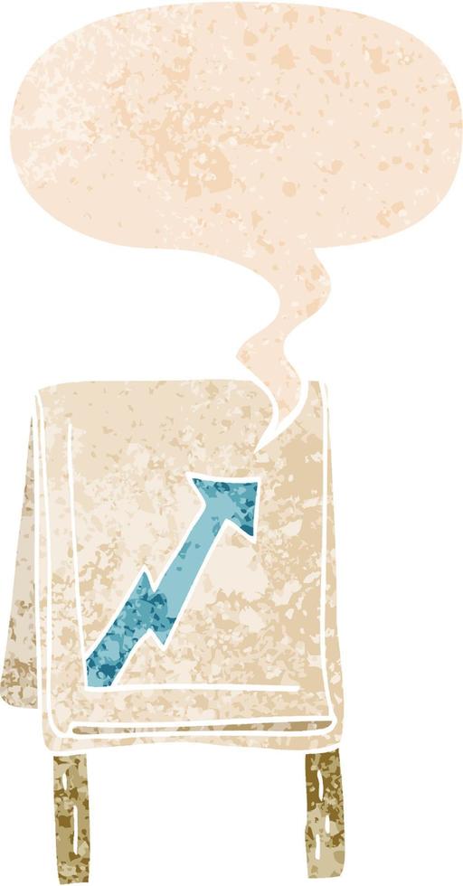 cartoon business chart with arrow and speech bubble in retro textured style vector