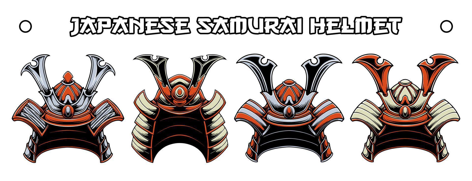 Japanese samurai helmet vector set