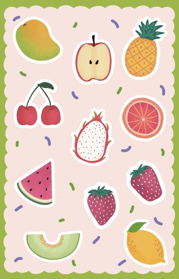 conjunto de pegatinas de frutas de verano acuarela dibujada a mano vector