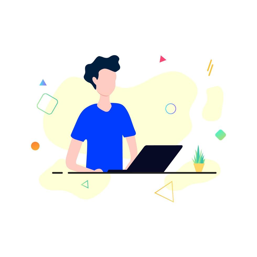 The man working on the laptop in the office illustration vector