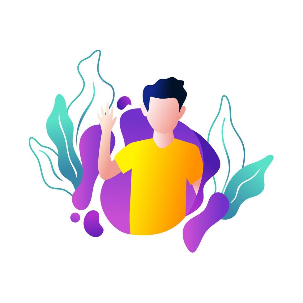 Young people waving hand illustration vector