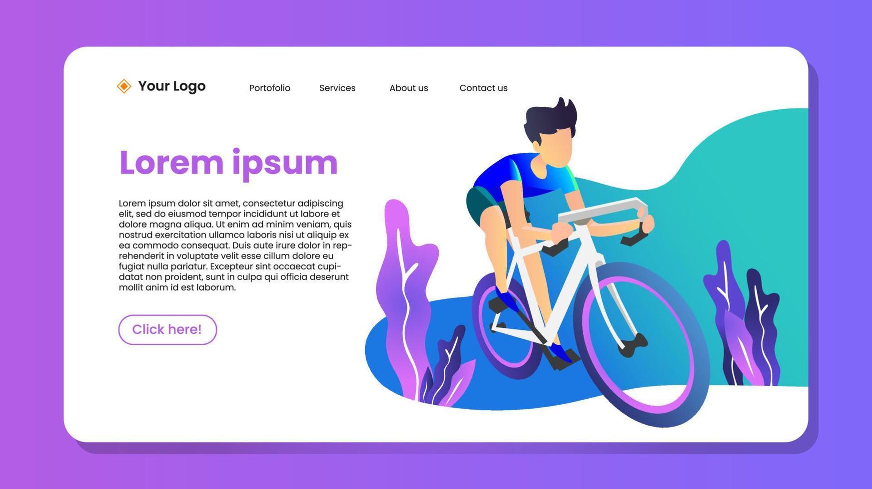 Landing page for bike store flat design illustration vector