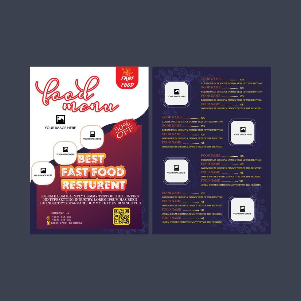 restaurant Flyer Template and menu card design vector