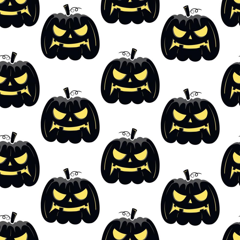 patrón impecable con la silueta negra de una cara de calabaza con ojos amarillos brillantes para halloween en un fondo blanco vector