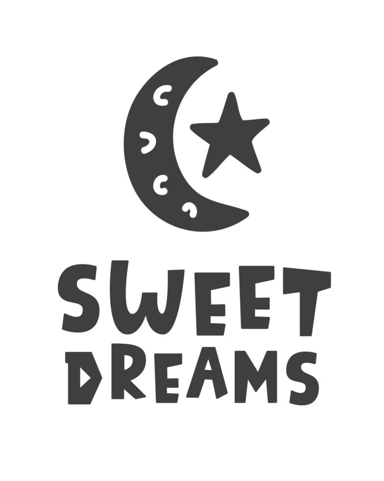 dulces sueños. frase de letras de niños de estilo escandinavo vector