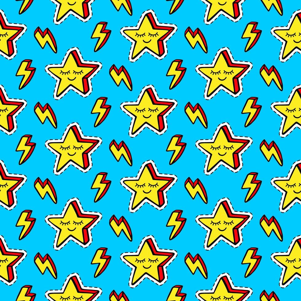 Funny cartoon stars patches seamless pattern vector