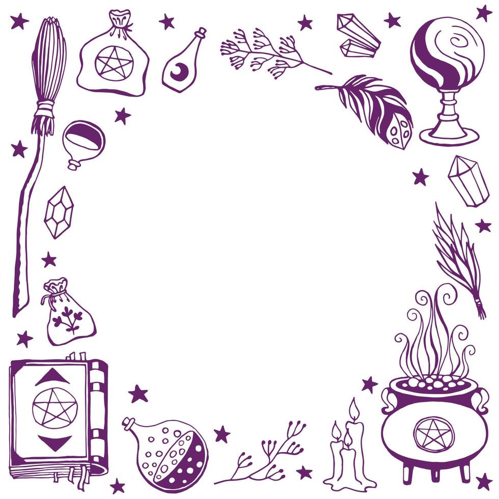 Witchcraft, magic background for witches and wizards. Hand drawn magic tools, concept of witchcraft. vector