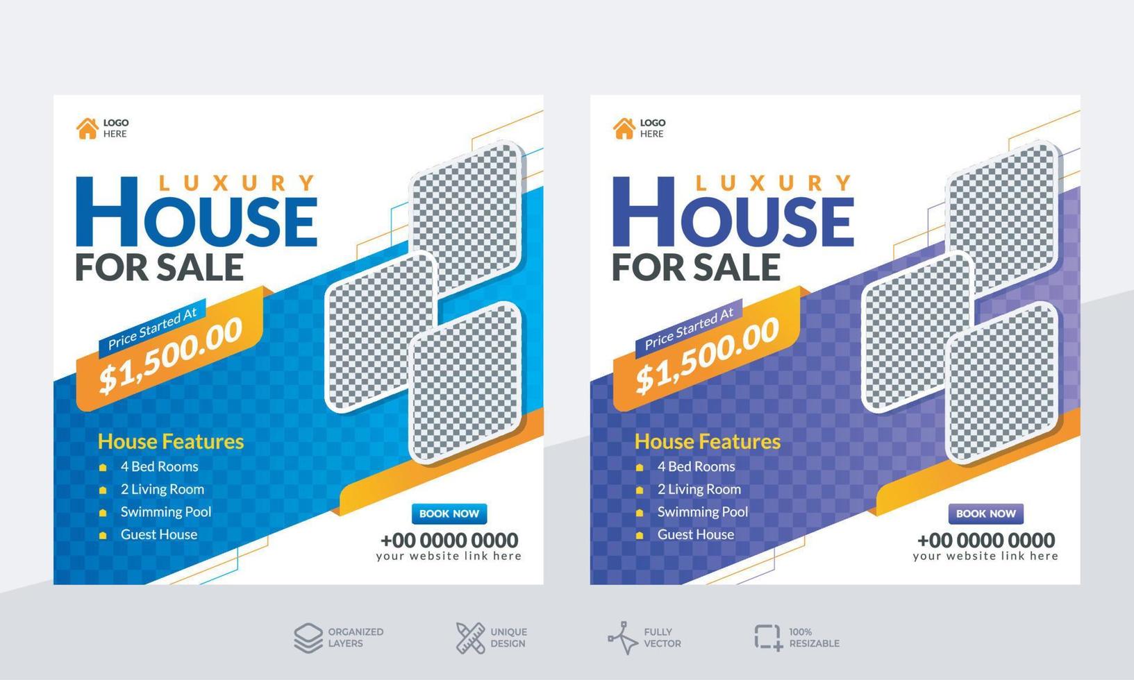 Home for sale - Real estate and interior design template - Social media post or banner design template vector