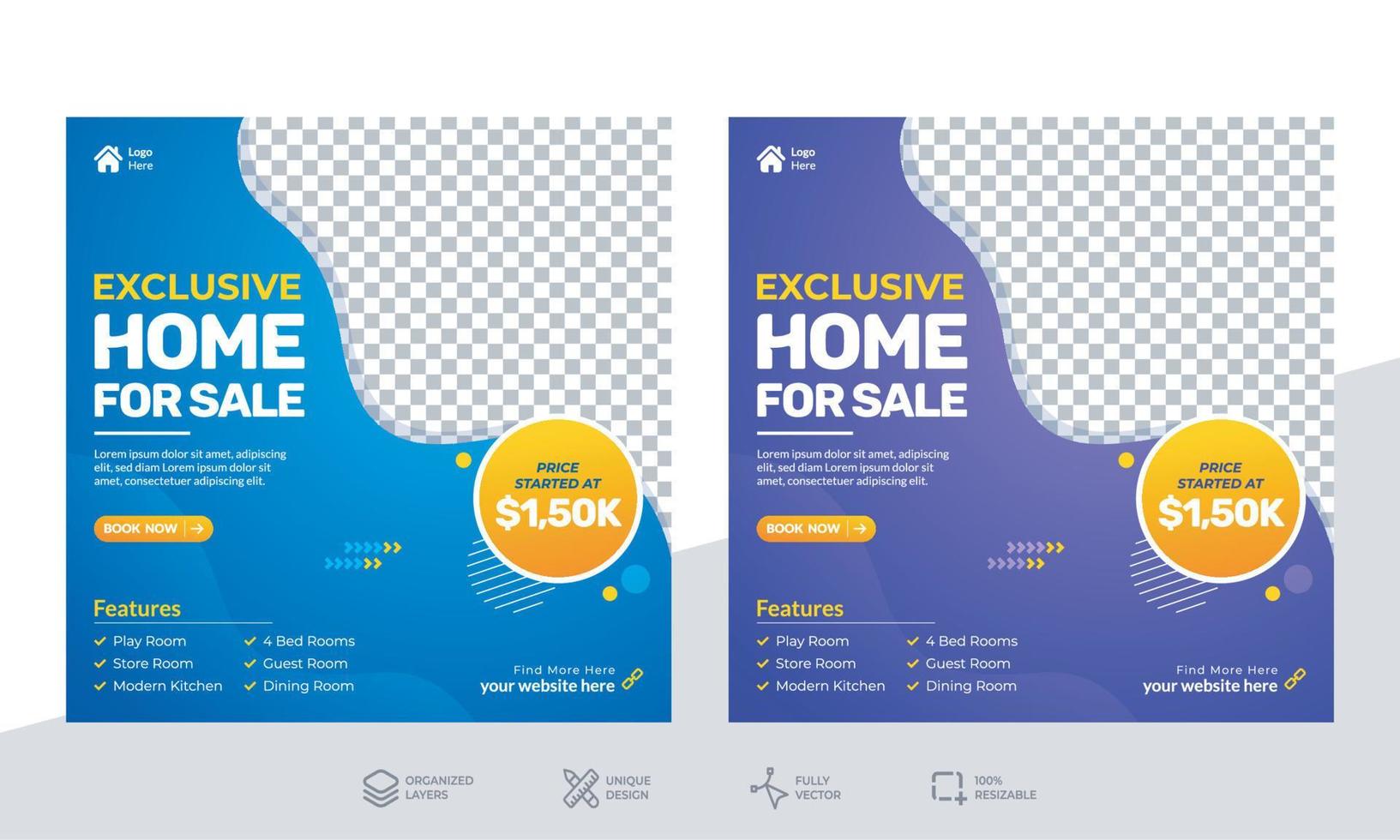 Home for sale - Real estate and interior design template - Social media post or banner design template vector