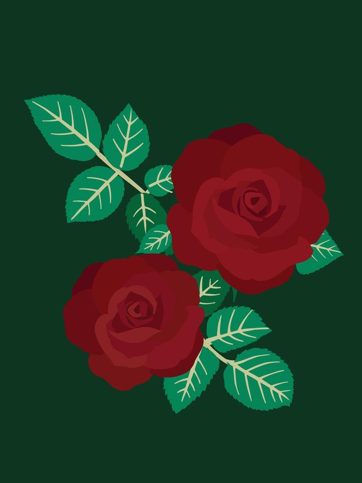 Red roses hand drawn and decorated in a greeting card for invitations of the wedding, birthday, Valentine's Day, Mother's Day. vector