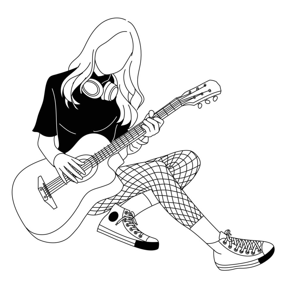 Girl sitting on the floor and playing guitar vector illustration
