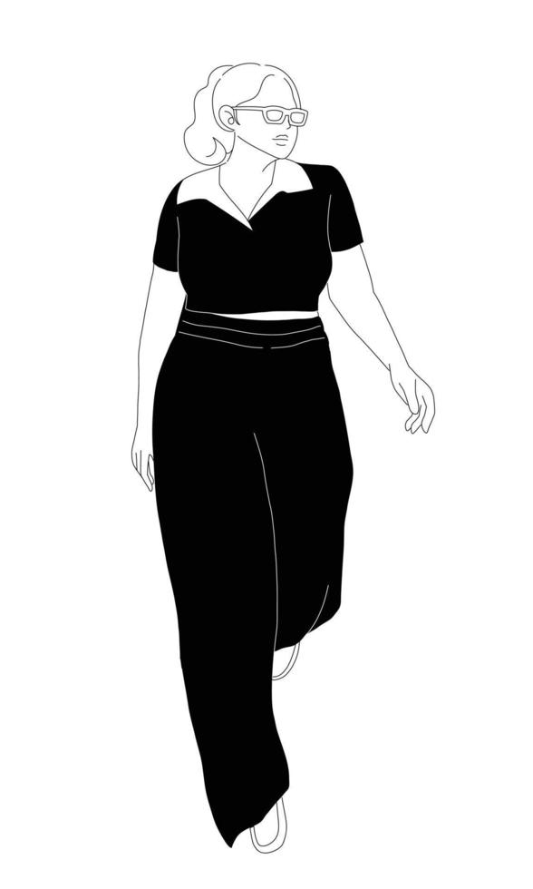 Woman wearing polo shirt with long pants set standing fashion poses, vector illustration