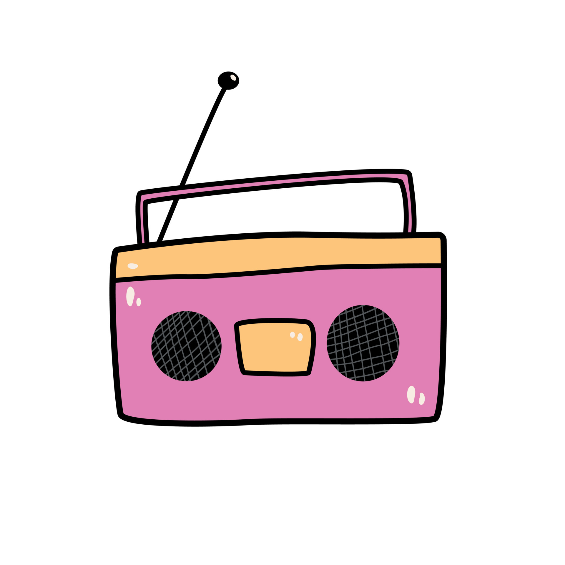 Tocadiscos retro rosa dibujado a mano con estilo de garabato de antena