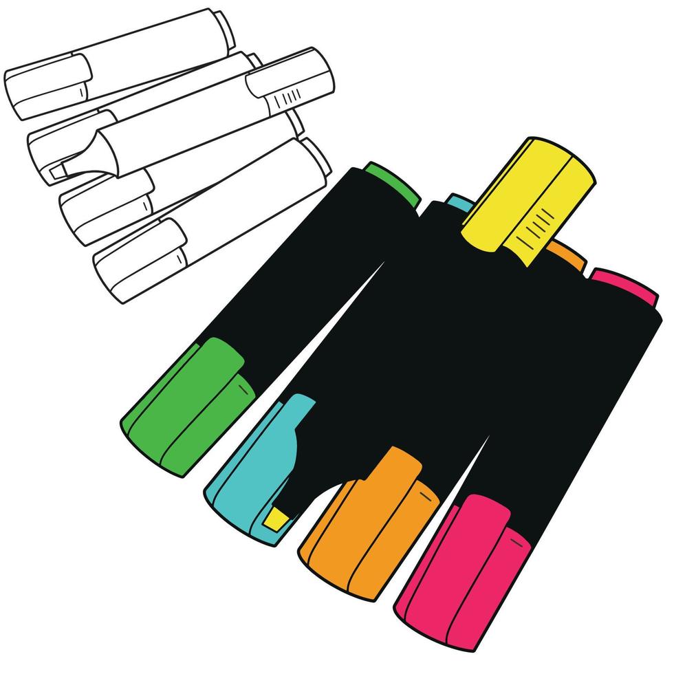 Back to school Element,Outline and Colored Marker Pens,Educational clip art. vector