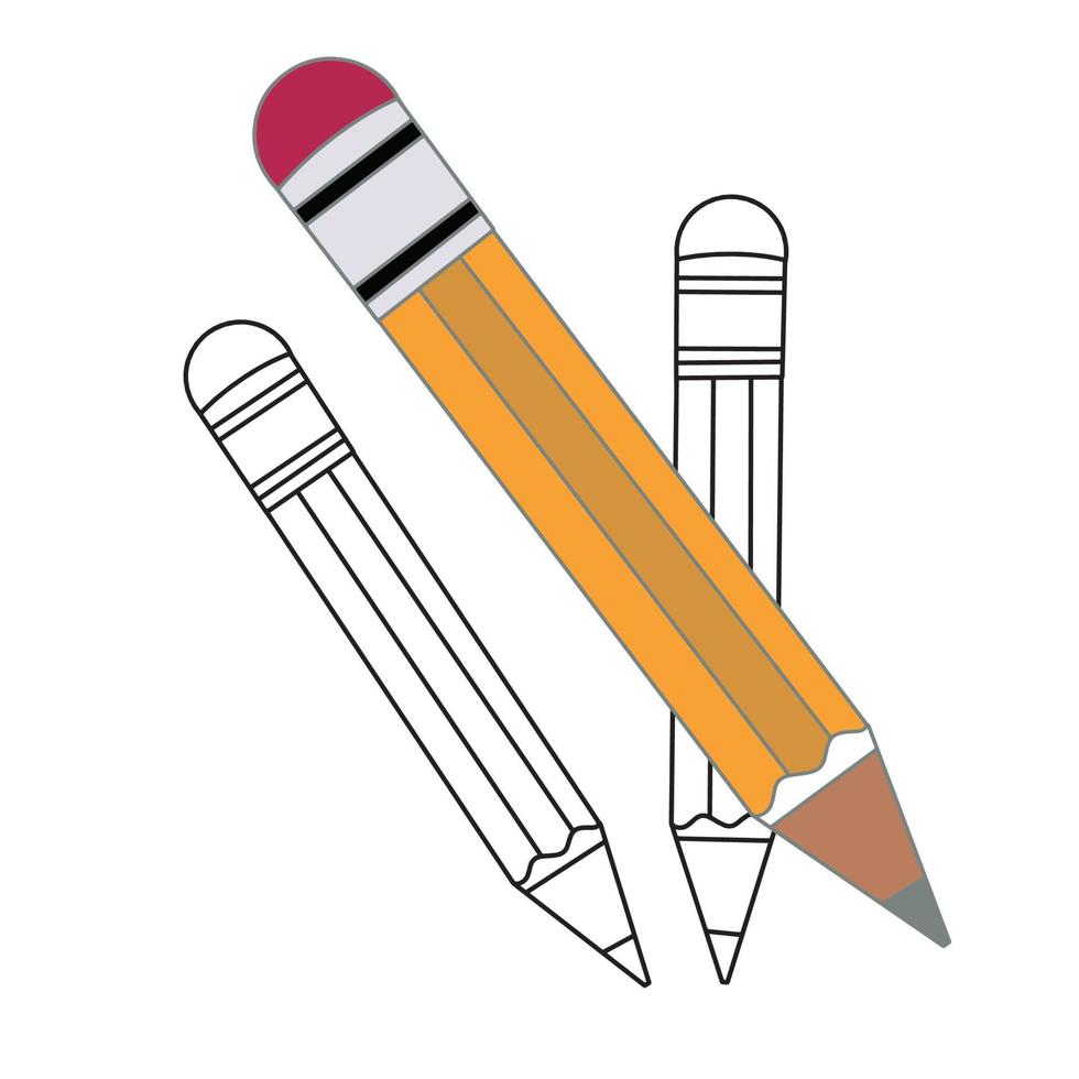 Back to school Element,Outline and Colored Pencils,Educational clip art. vector