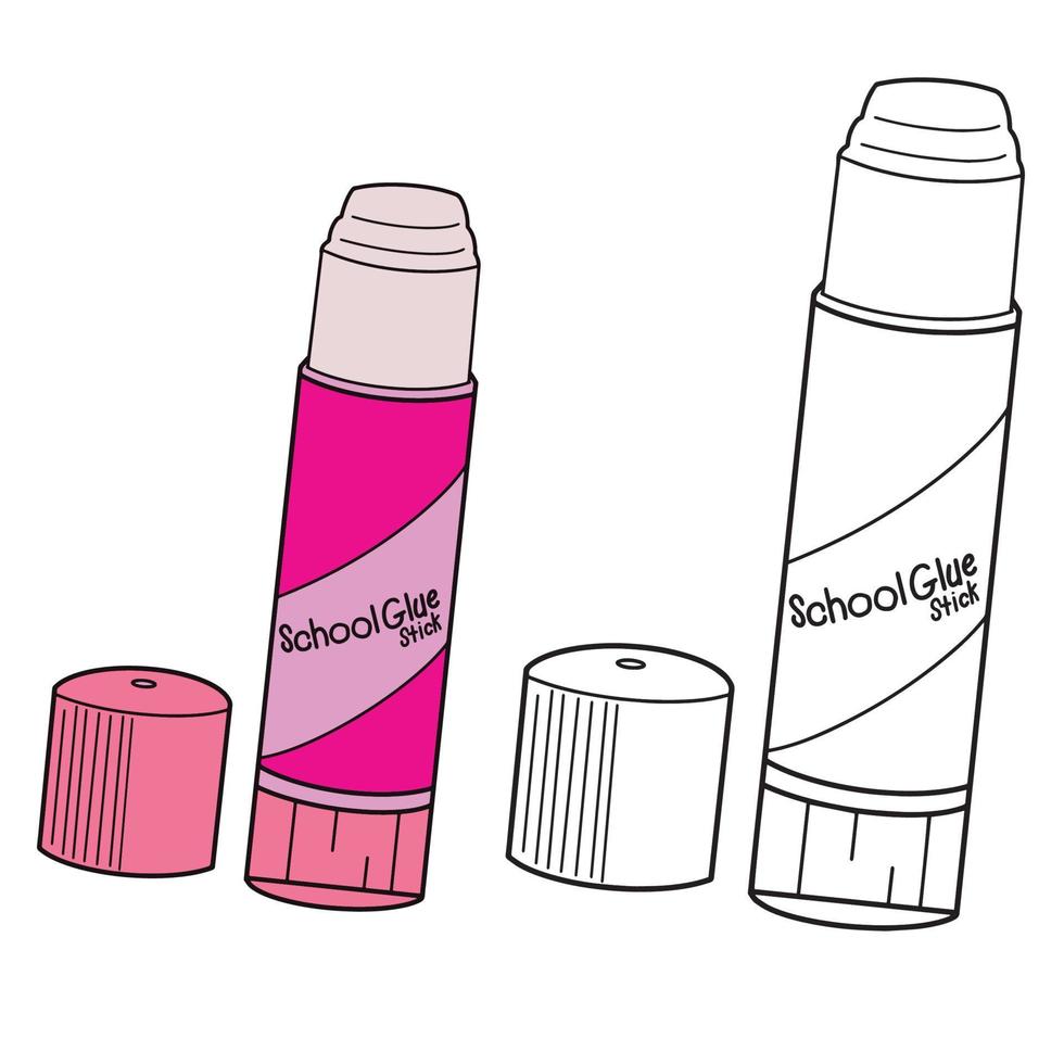 School Supplies ,Outline and Colored Glue Stick,Educational clip art. vector