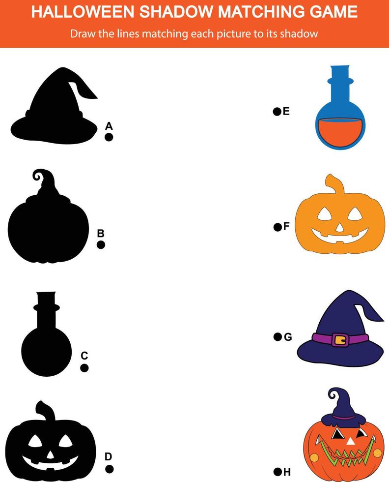 juego de combinación de sombras de halloween para niños en edad preescolar vector