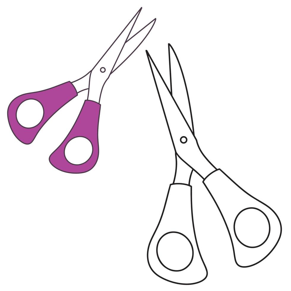 Back to school Element,Outline and Colored Scissor,Educational clip art. vector