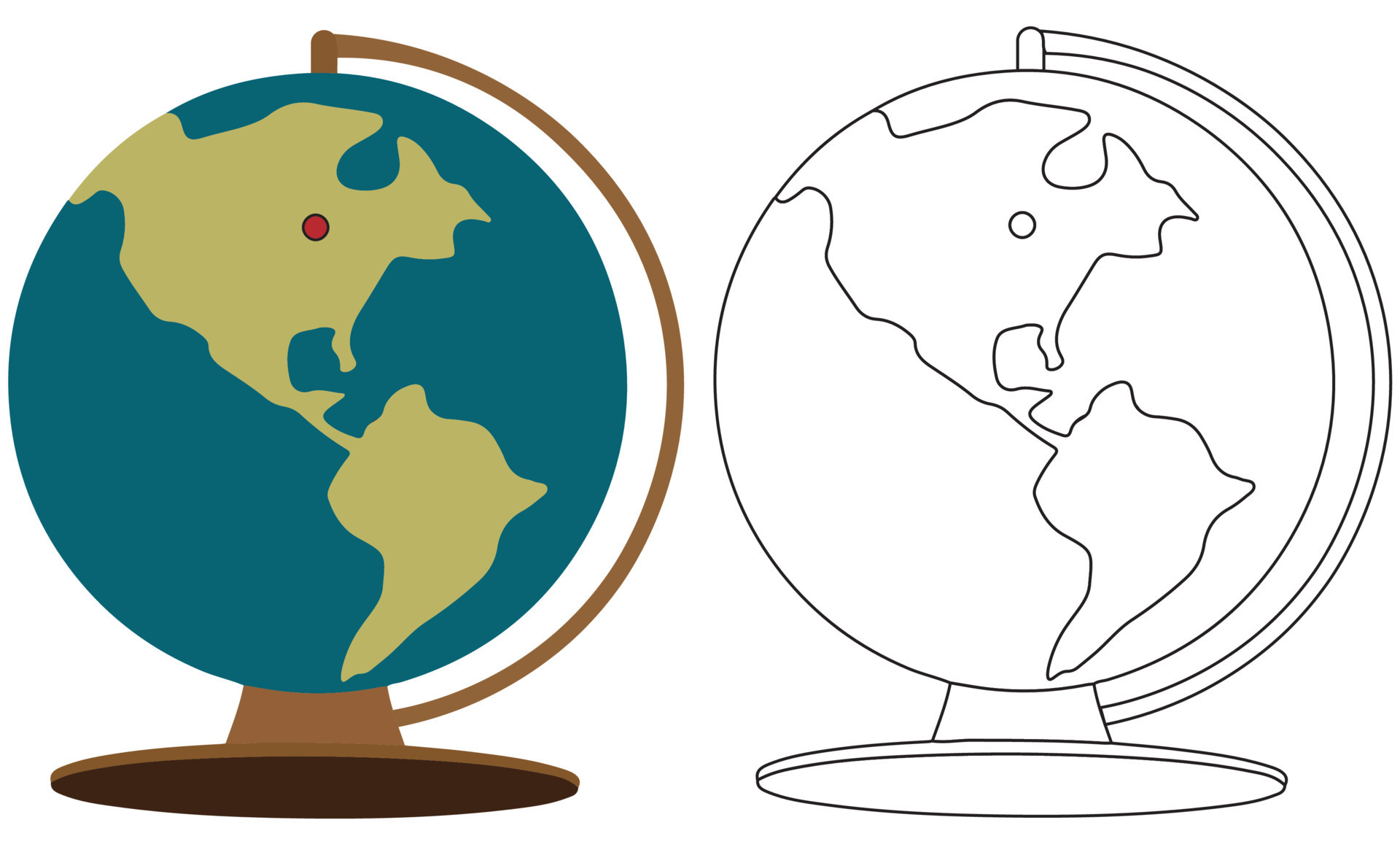 Cartoon Earth globe Desk Supplies ,Outline and Colored World Map clip