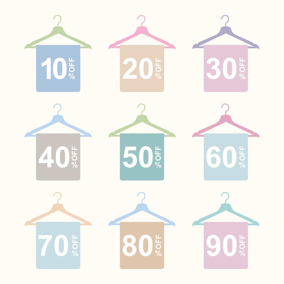 sale discount percentage hanger tag fashion promotion label badge set pastel color vector