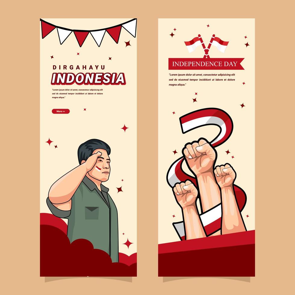 vector de dibujos animados de diseño de fondo de plantilla de banner vertical del día de la independencia de indonesia