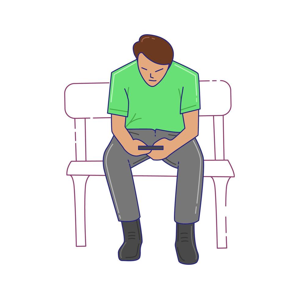 a man sitting holding a gadget vector