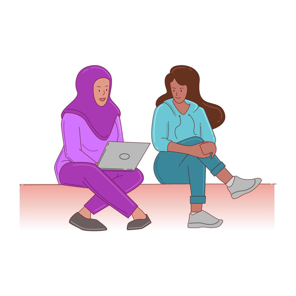 casual meeting of two women  vector illustration