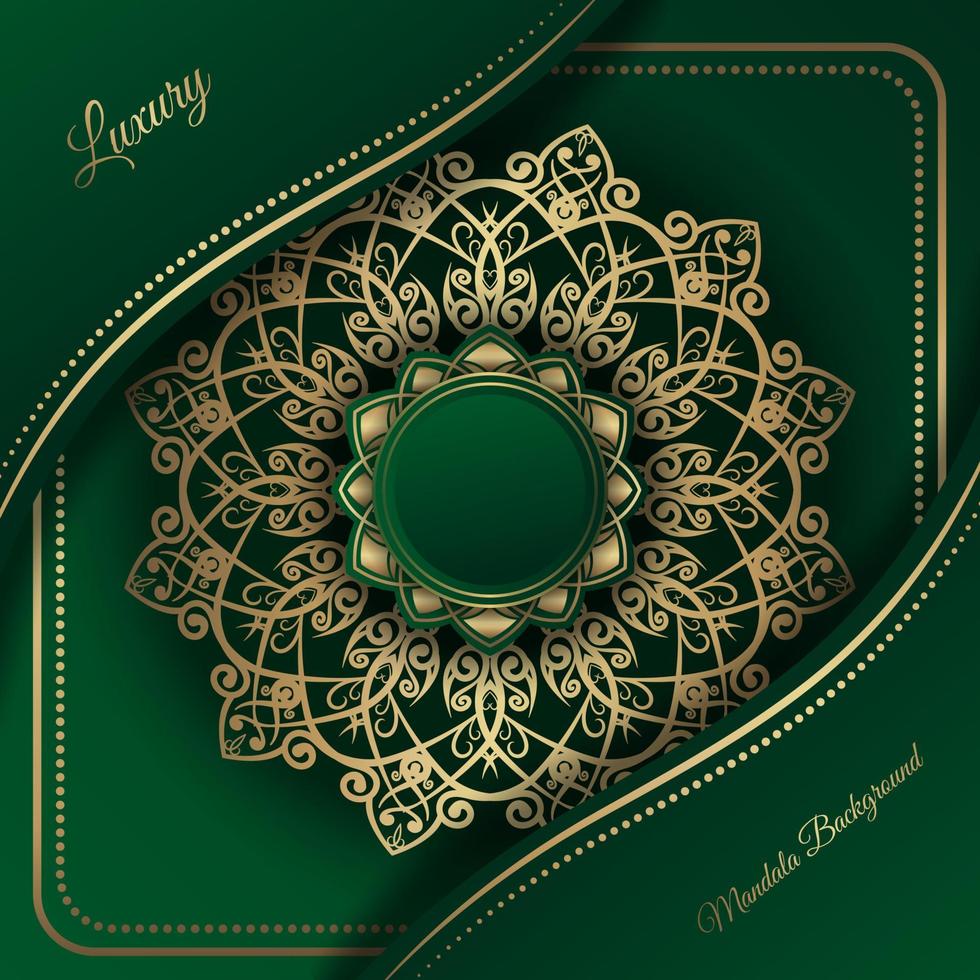 vector mandala background, green and gold