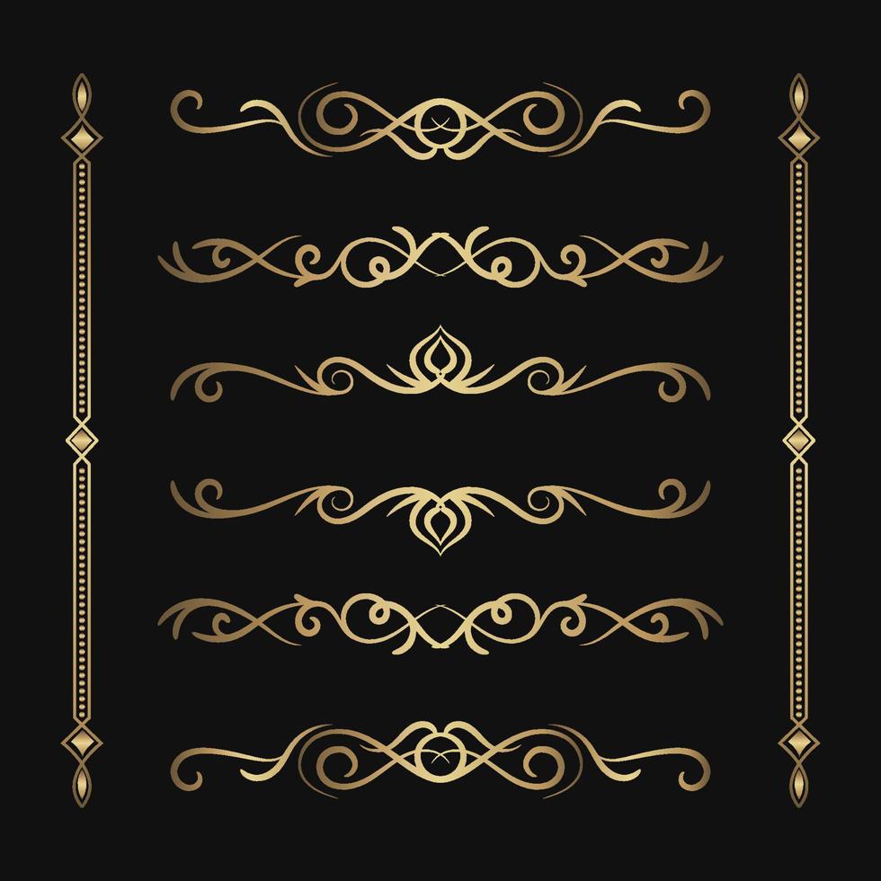 frontera adorno conjunto oro vintage decoración vector