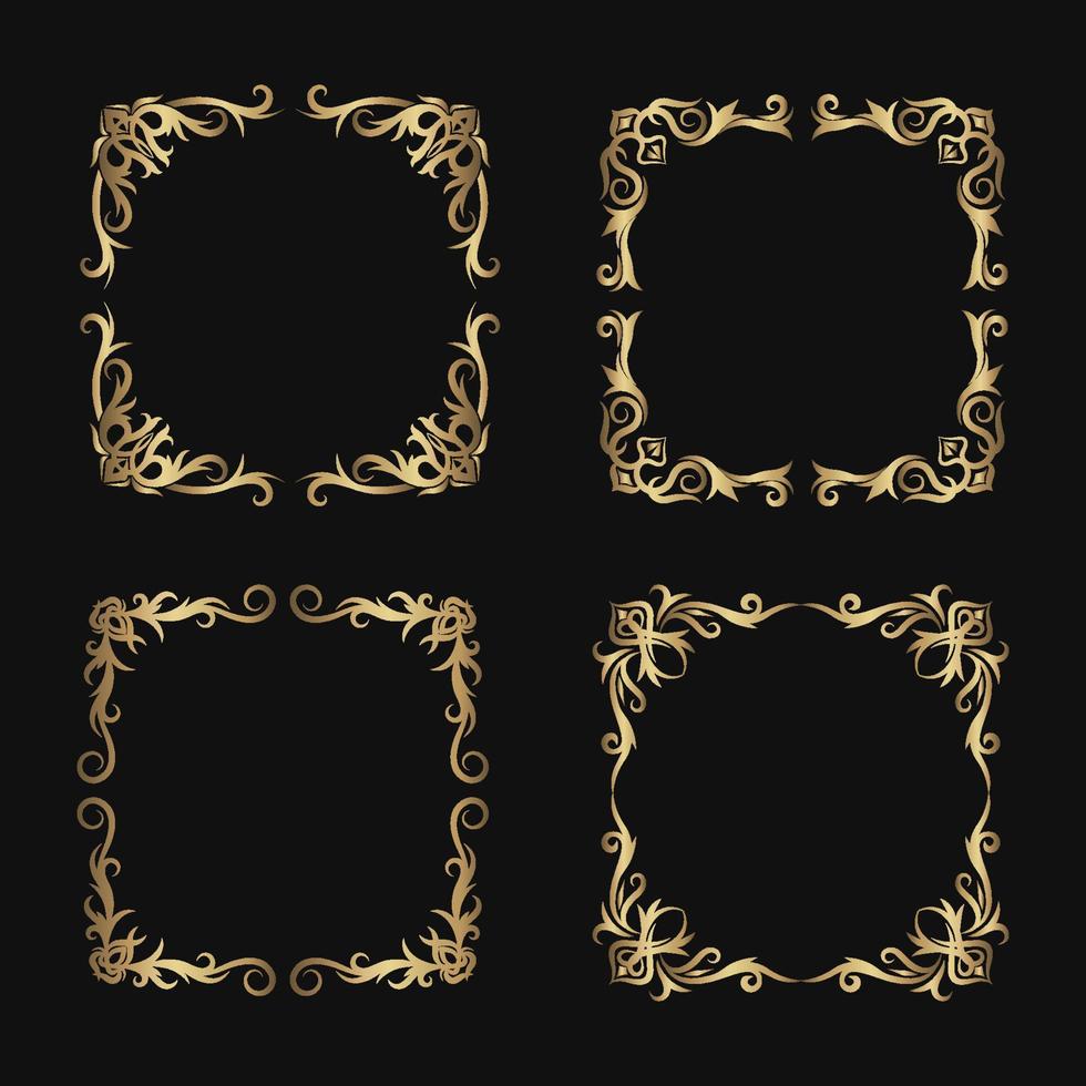 gold vintage frame set, corner decoration vector