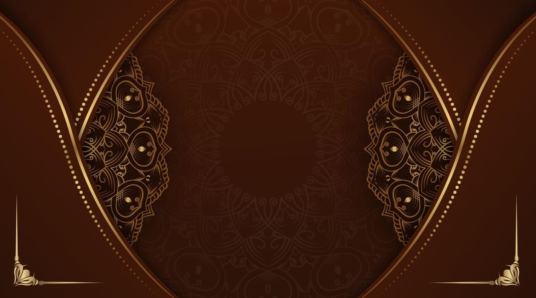 fondo de lujo decorado con mandala marrón y dorado vector