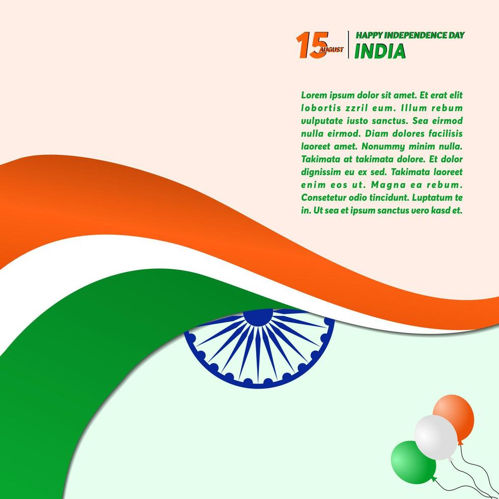 15 de agosto, feliz día de la independencia república de la india, diseño de fondo vector