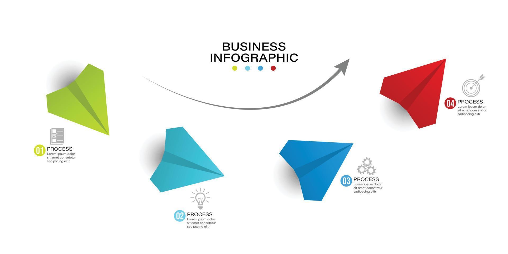 Vector Infographic design with paper planes and 4 options or steps. Infographics for business concept. Can be used for presentations banner, workflow layout, process diagram, flow chart, info graph