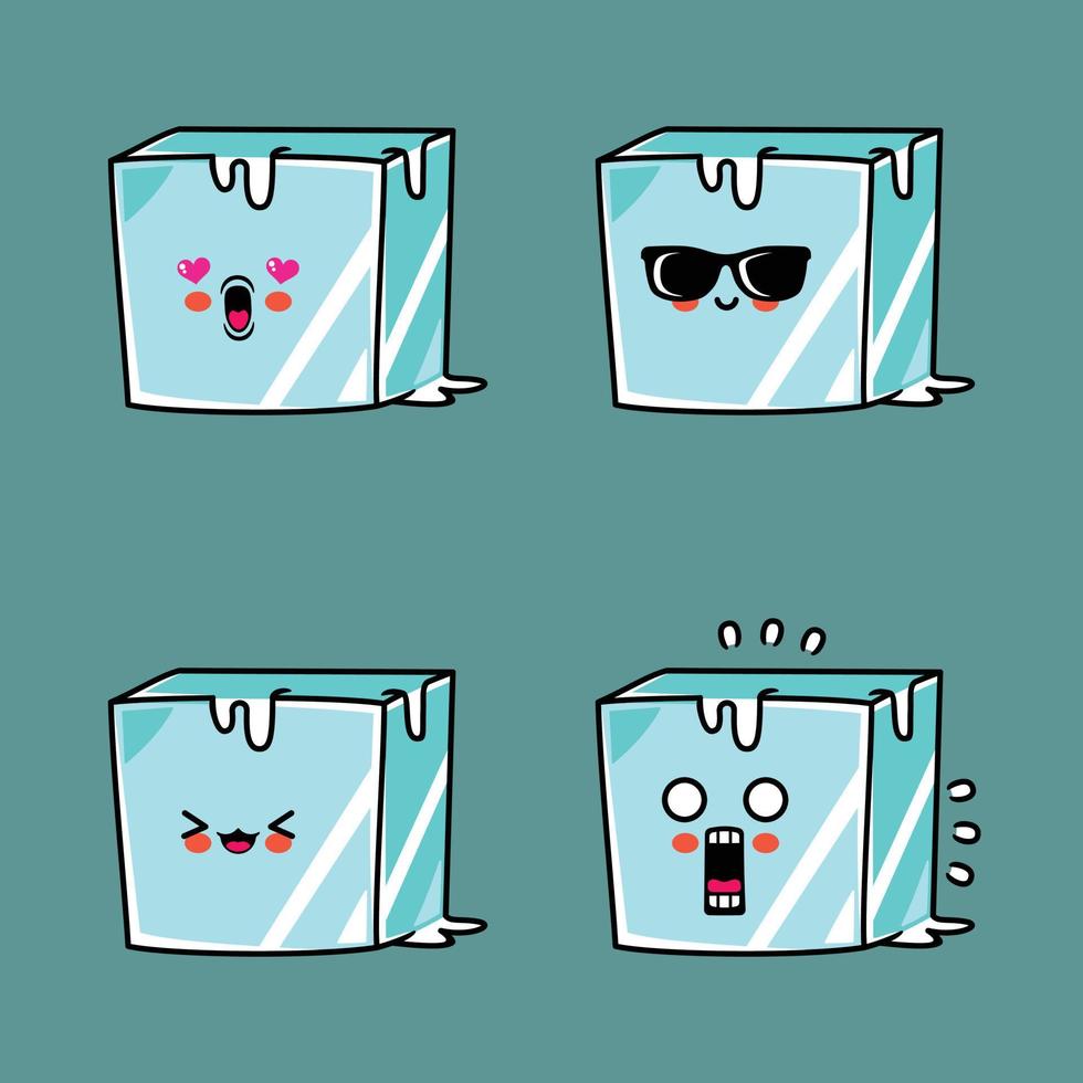 vector illustration of cute ice cube emoji