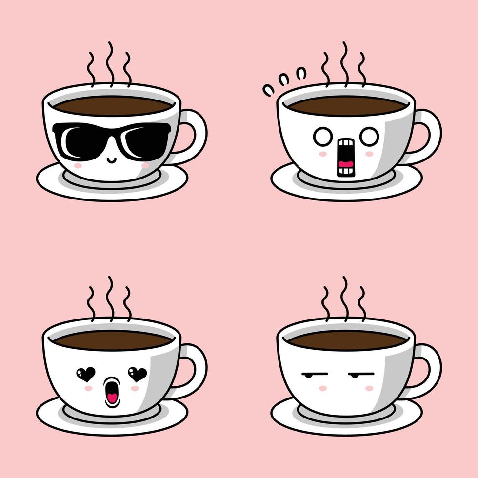 ilustración vectorial de lindo emoji de taza de café vector