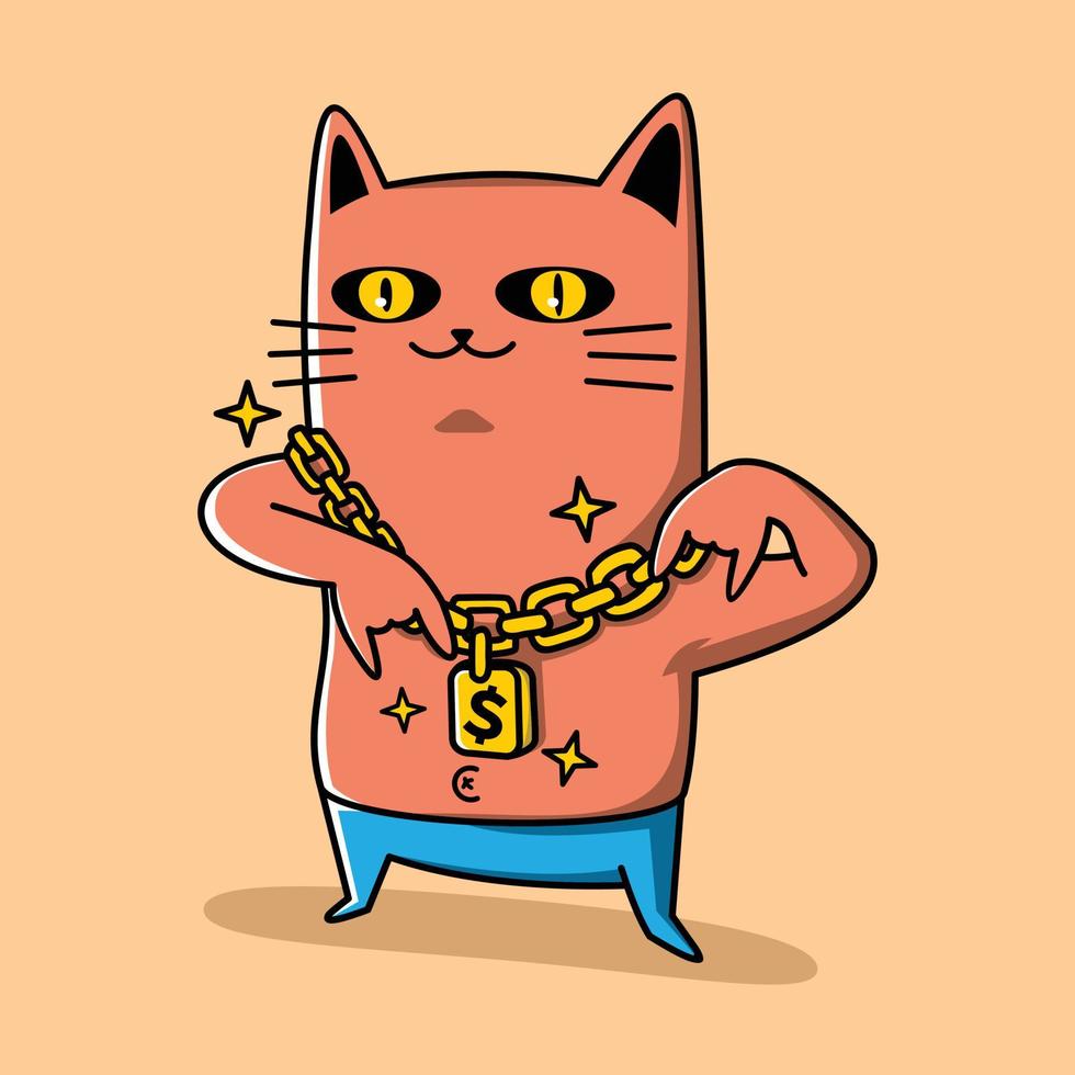 cute cat illustration in hip hop style vector