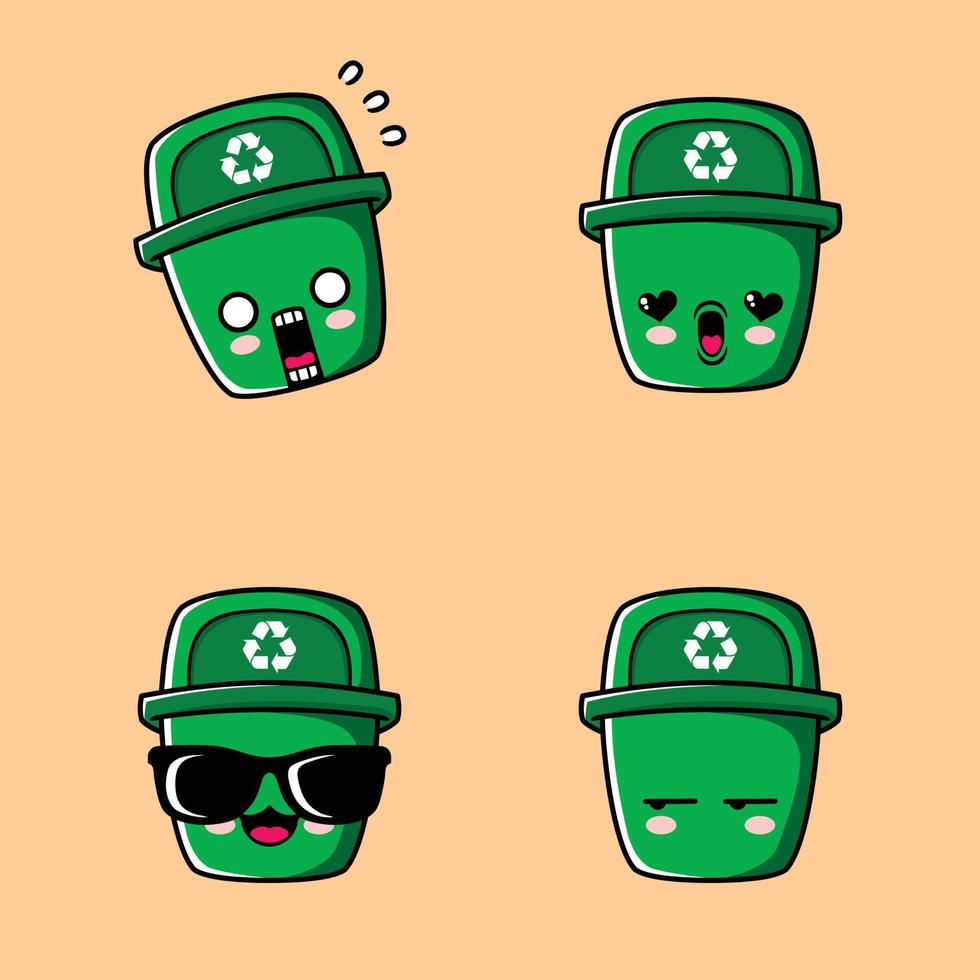 vector illustration of cute trash can emoji