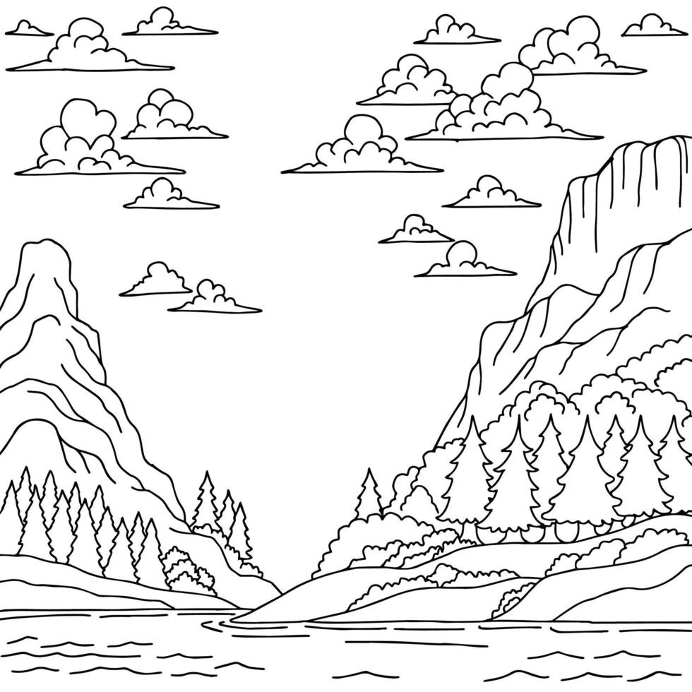 Design Vector Coloring Page Landscape Nature