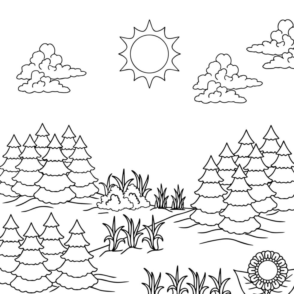 Design Vector Coloring Page Landscape Nature