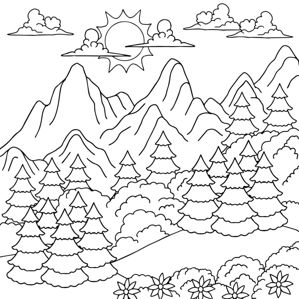 Design Vector Coloring Page Landscape Nature