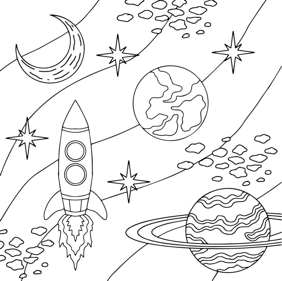 Design Vector Coloring Page Space Planet for Kid